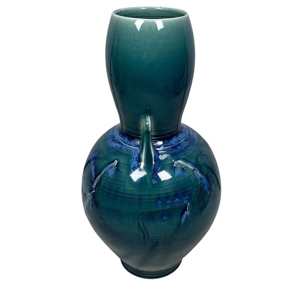 Russel Spillmann Pottery Fine Porcelain Ceramic Vase 13" Glossy Glaze Blue Swirl - Picture 2 of 12